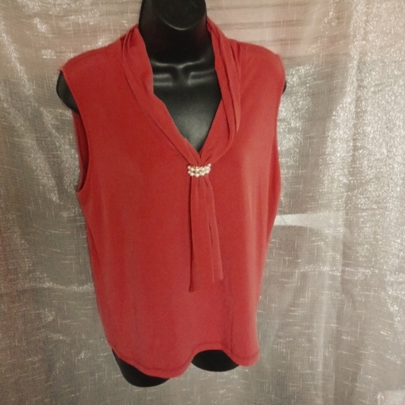 Karl Lagerfeld Womens Knit Top Orange Size M Paris Imitation Pearl Blouse - Picture 1 of 4
